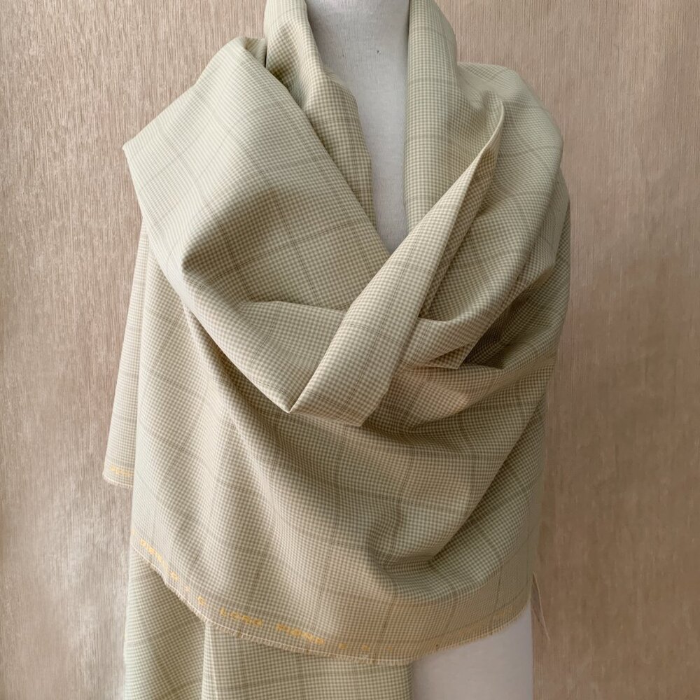 Pure Wool Taupe Blue Check Dibiella & Loro Piana Luxury Designer Fabric - Picture 10 of 14